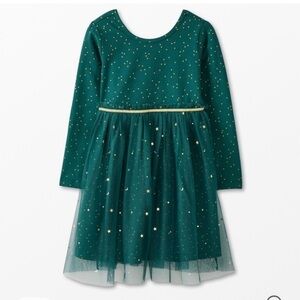 Hanna Andersson Girls Shimmer Tulle Dress Sz 8 Green Gold Star Celestial Holiday